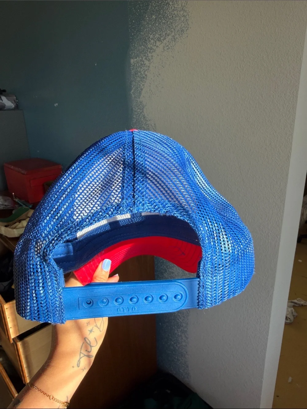 American Honey Red, White & Blue Trucker Hat with Script Patch